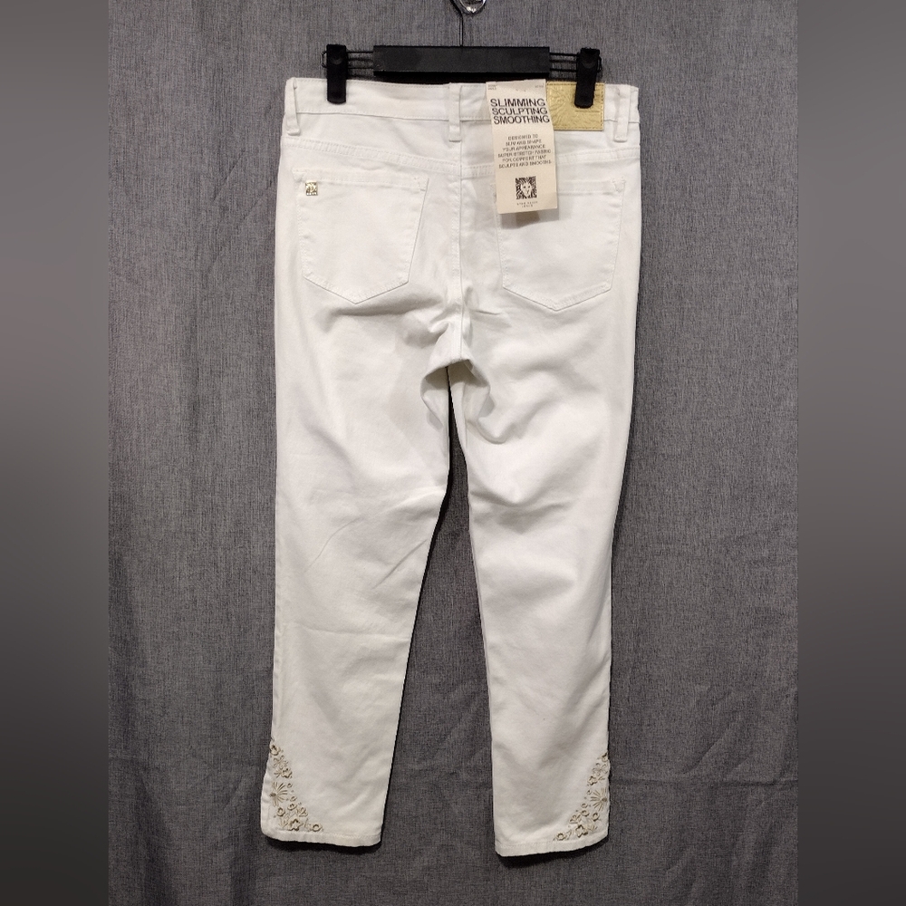 NWT Anne Klein Skinny Ankle Jeans Womens 4 White Embroidered Floral Retro 90s - Picture 4 of 11